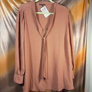 Adrianna Papell Pink and Brown 3x non stretchy Geometric Blouse ii georgette fab